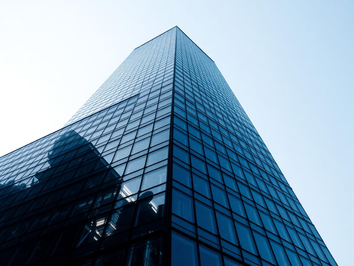 Torre corporativa de cristal vista desde abajo